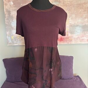 Anthropologie Purple Short Sleeve Silk Top‎ Size S